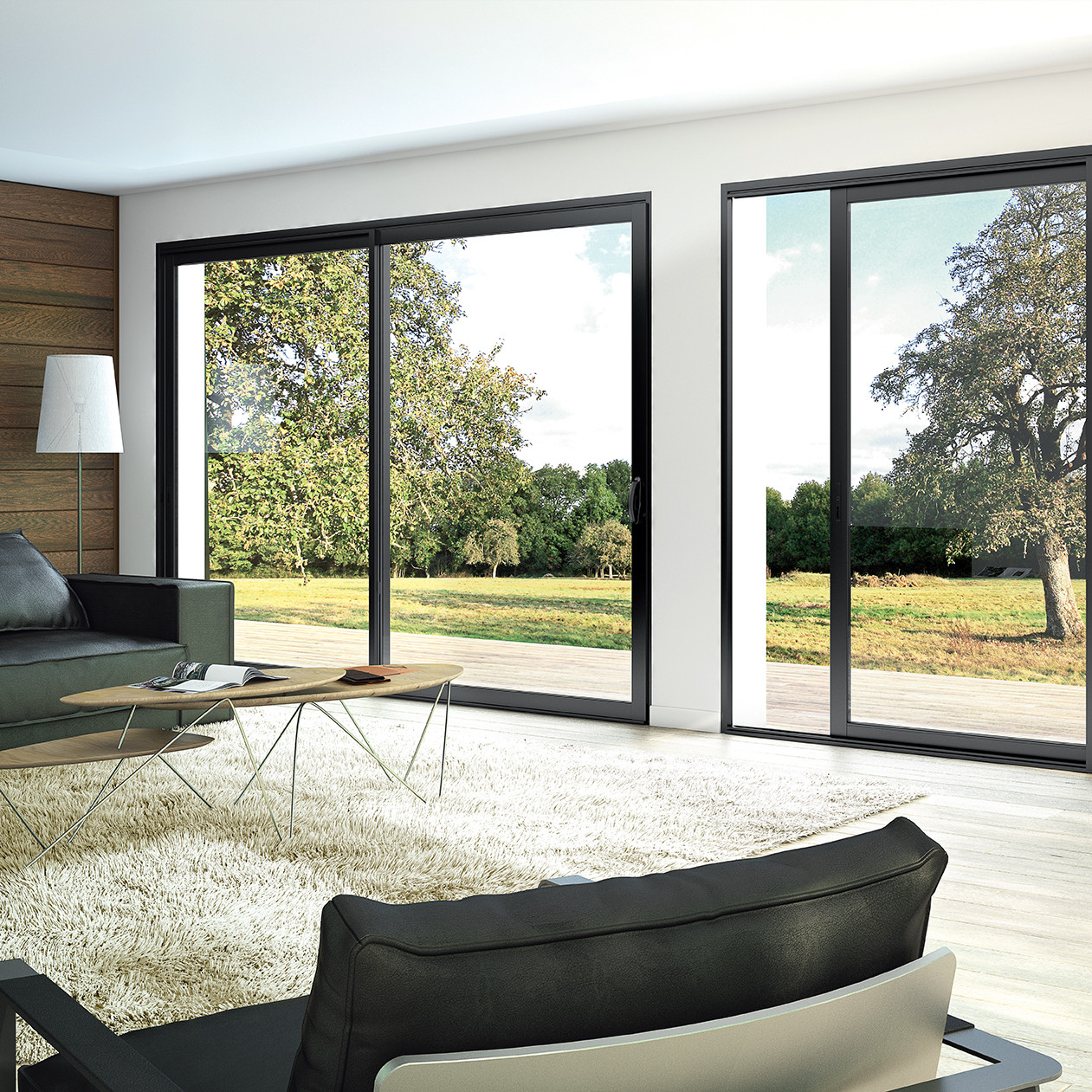 Grande Baie Vitrée Coulissante Alu Double Vitrage - 2200x1520 Mm, Blanc, Occasion